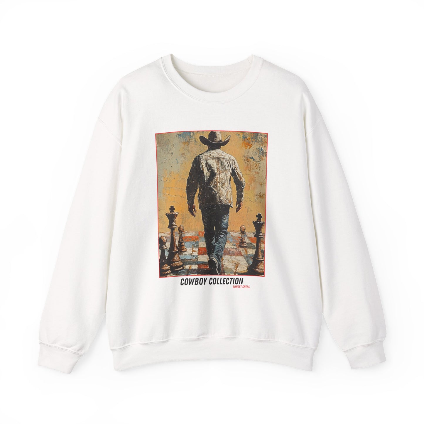 Cowboy on Duty - White Chess Crewneck Sweater