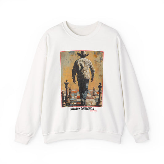 Cowboy on Duty - White Chess Crewneck Sweater