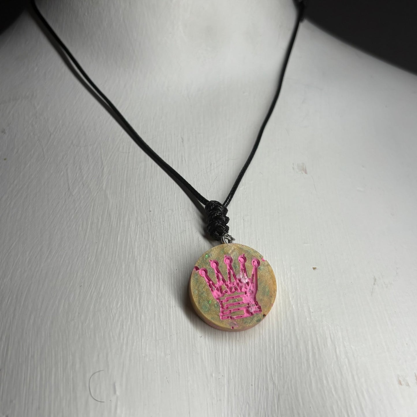 Pink Print Queen - Handmade Resin Chess Necklace