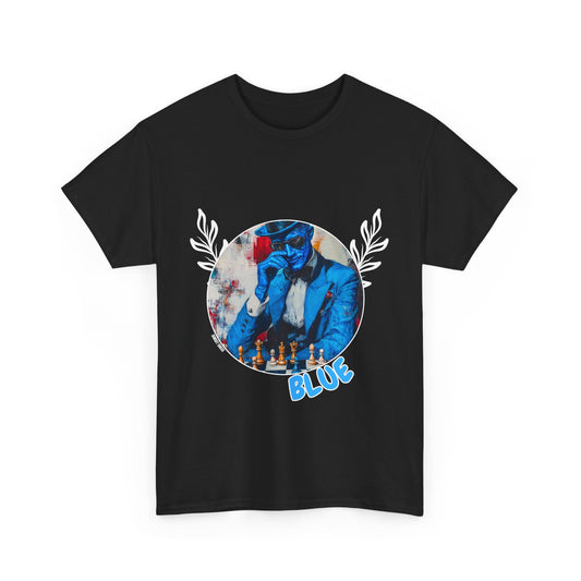 Mystery Blue Chess  - Black T Shirt