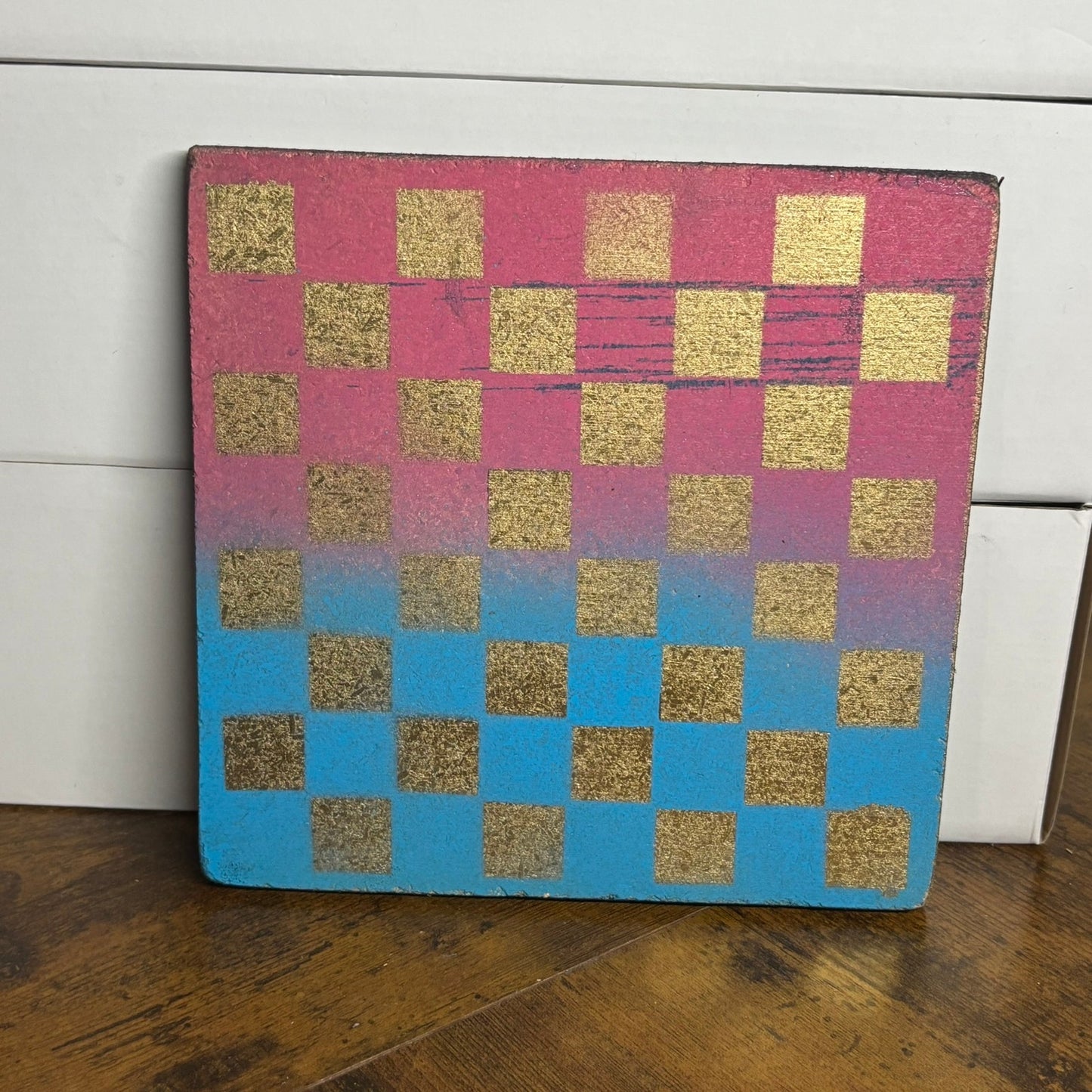Pink & Blue Gold - Painted Double Sided Chess Board