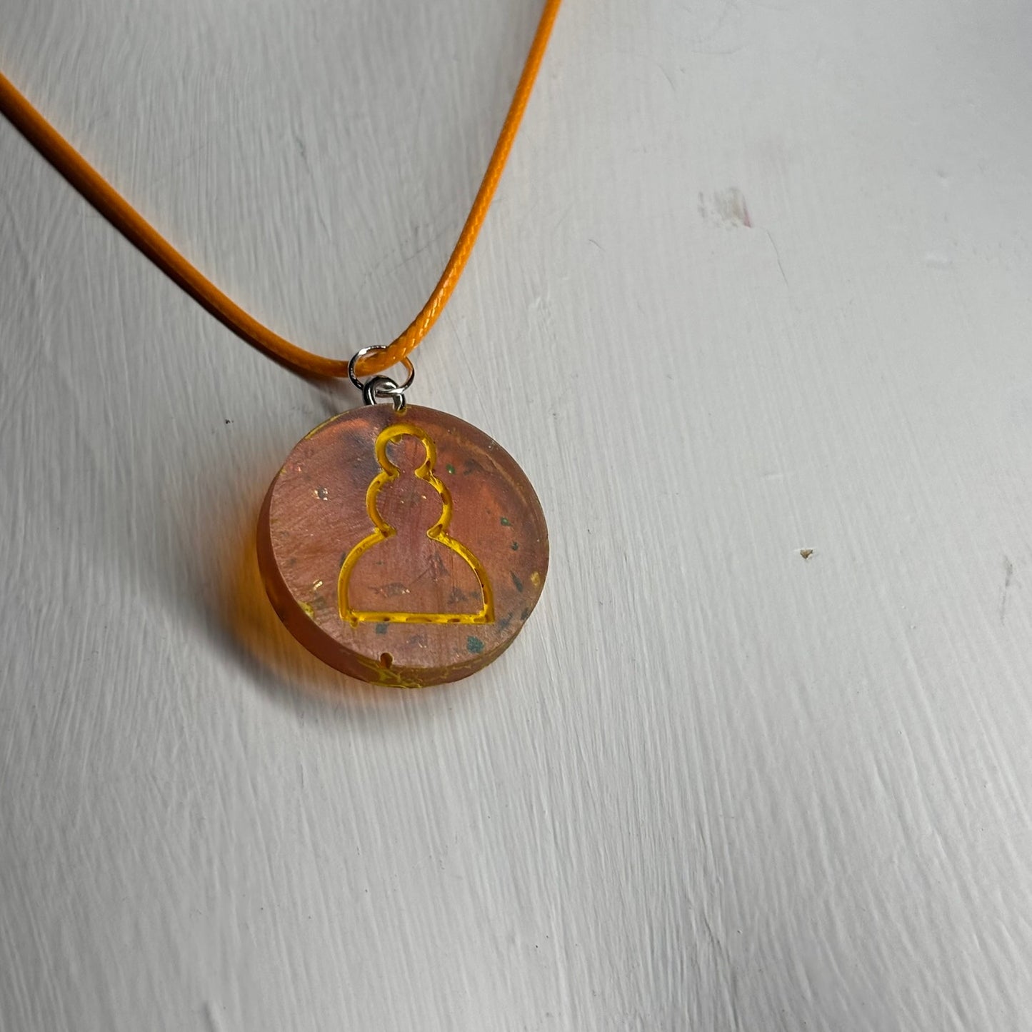 Orange Amber Pawn - Handmade Resin Chess Necklace