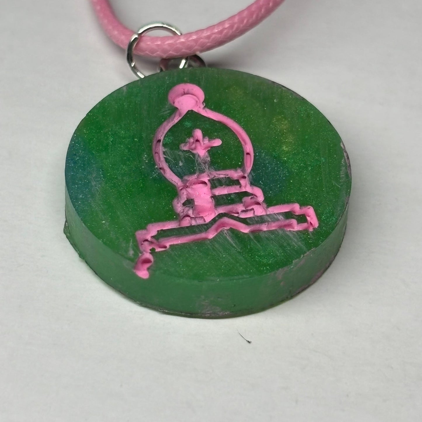 Pink & Green Bishop - Handmade Resin Chess Necklace