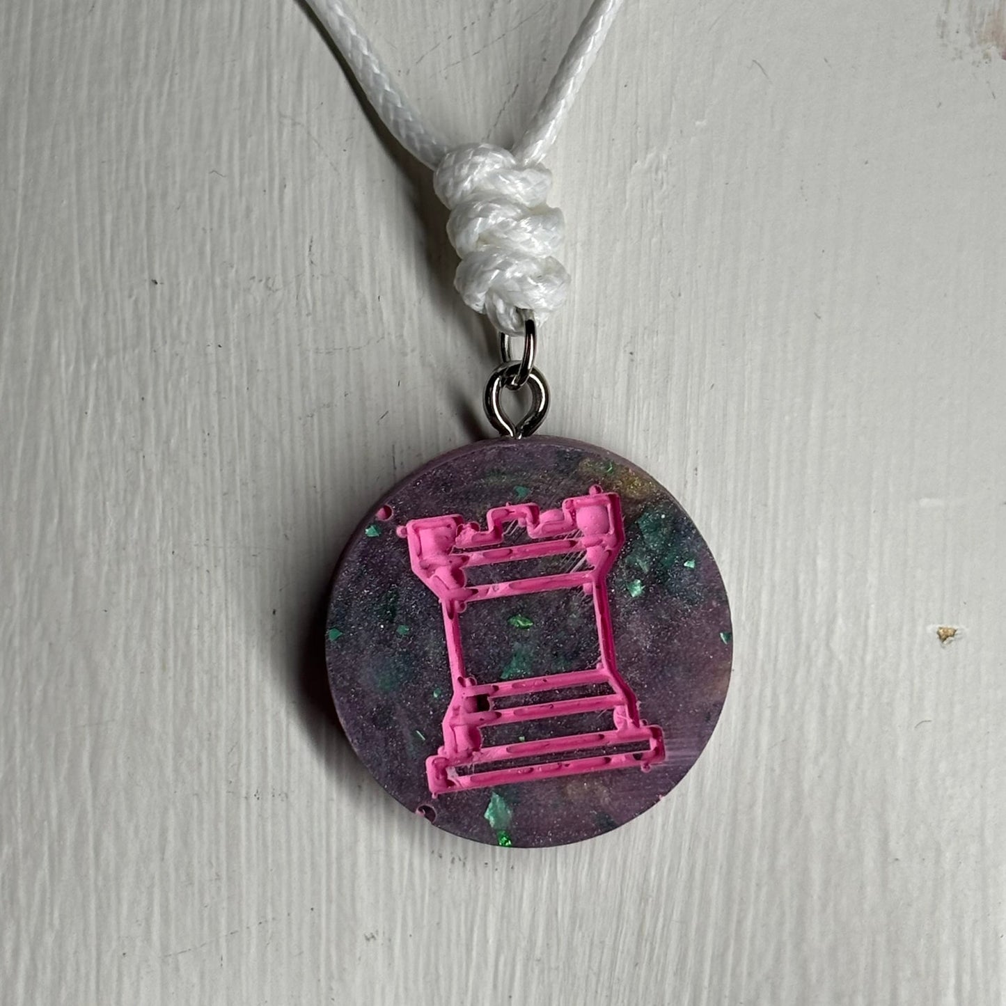 Purple/Pink Rook - Handmade Resin Chess Necklace