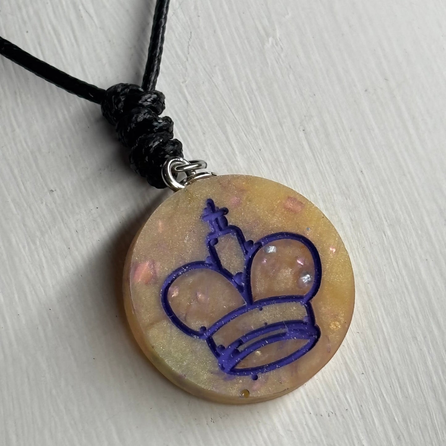 Yellow & Purple King - Handmade Resin Chess Necklace