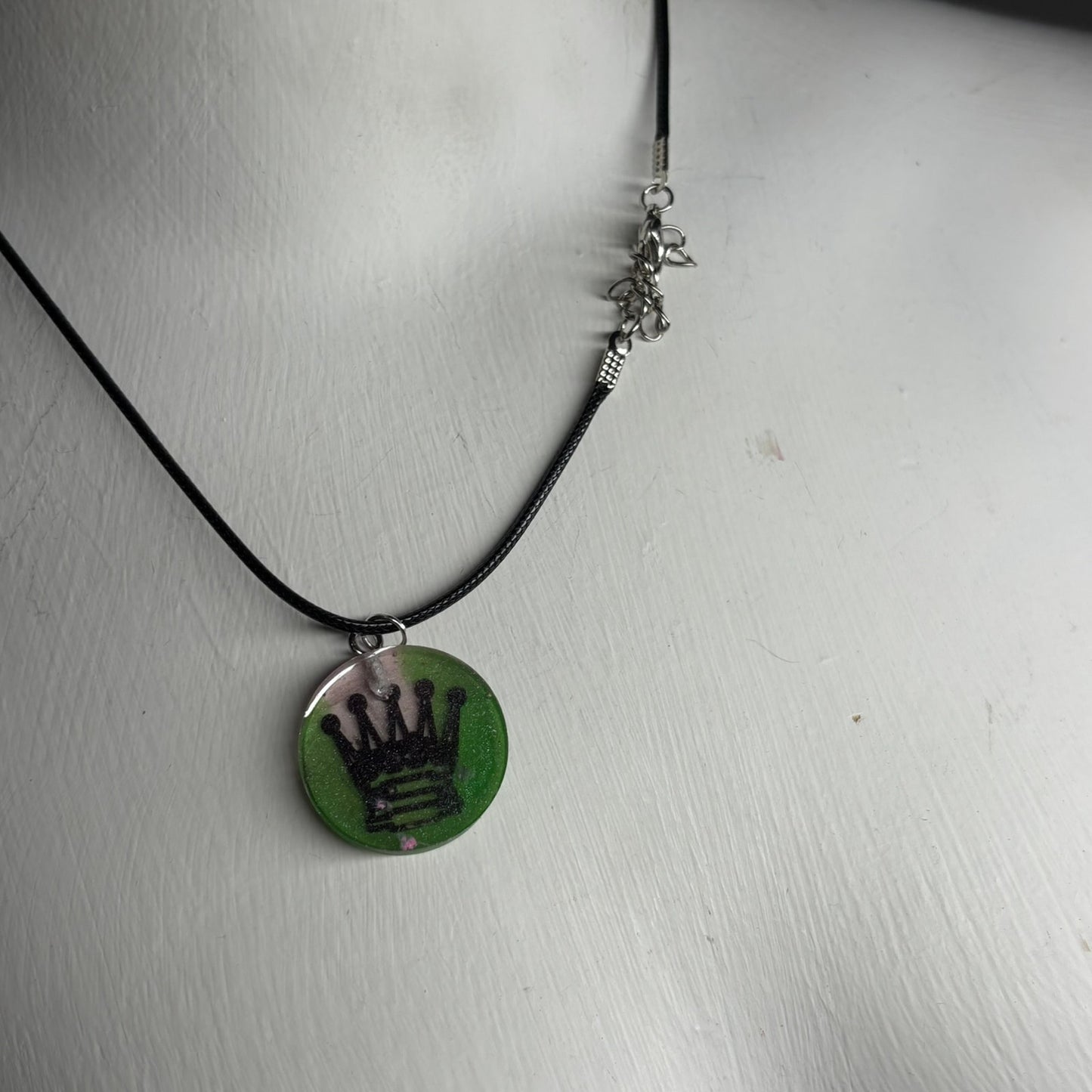 Smooth Green Queen - Handmade Resin Chess Necklace