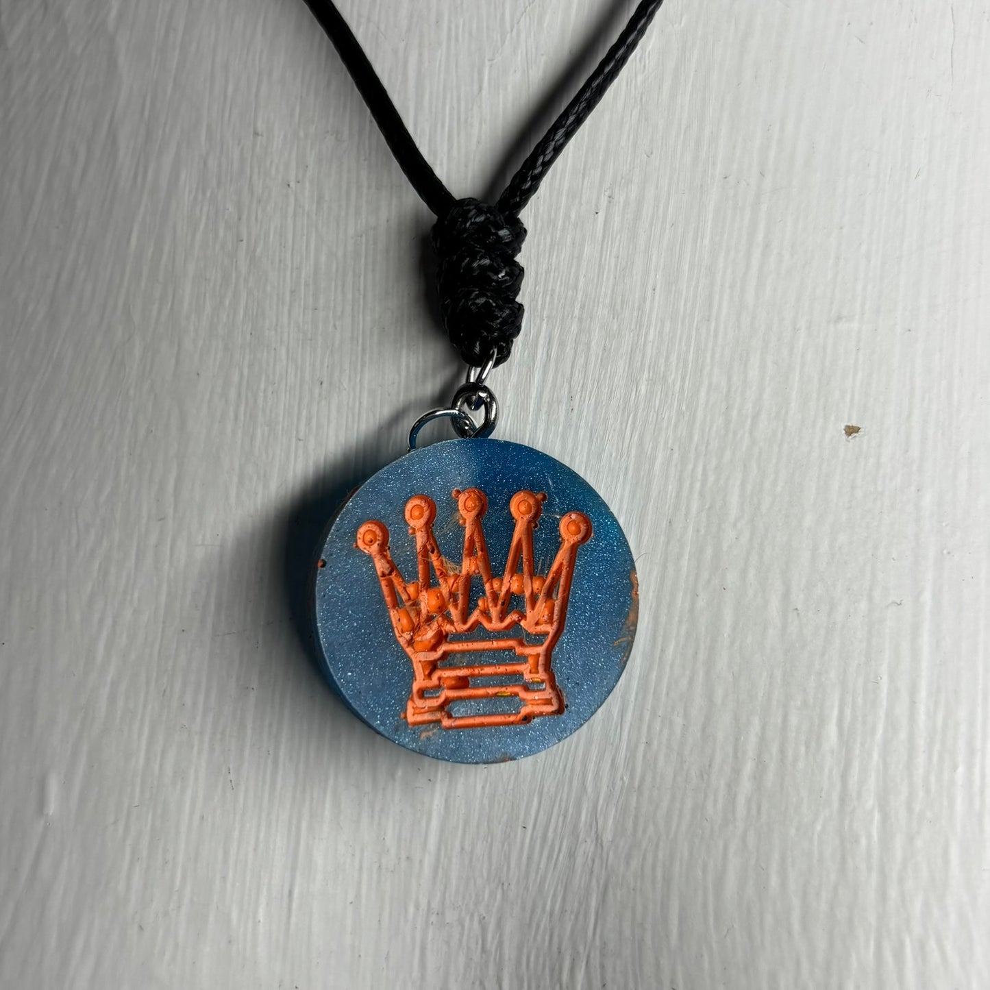 Blue & Orange Queen - Handmade Resin Chess Necklace