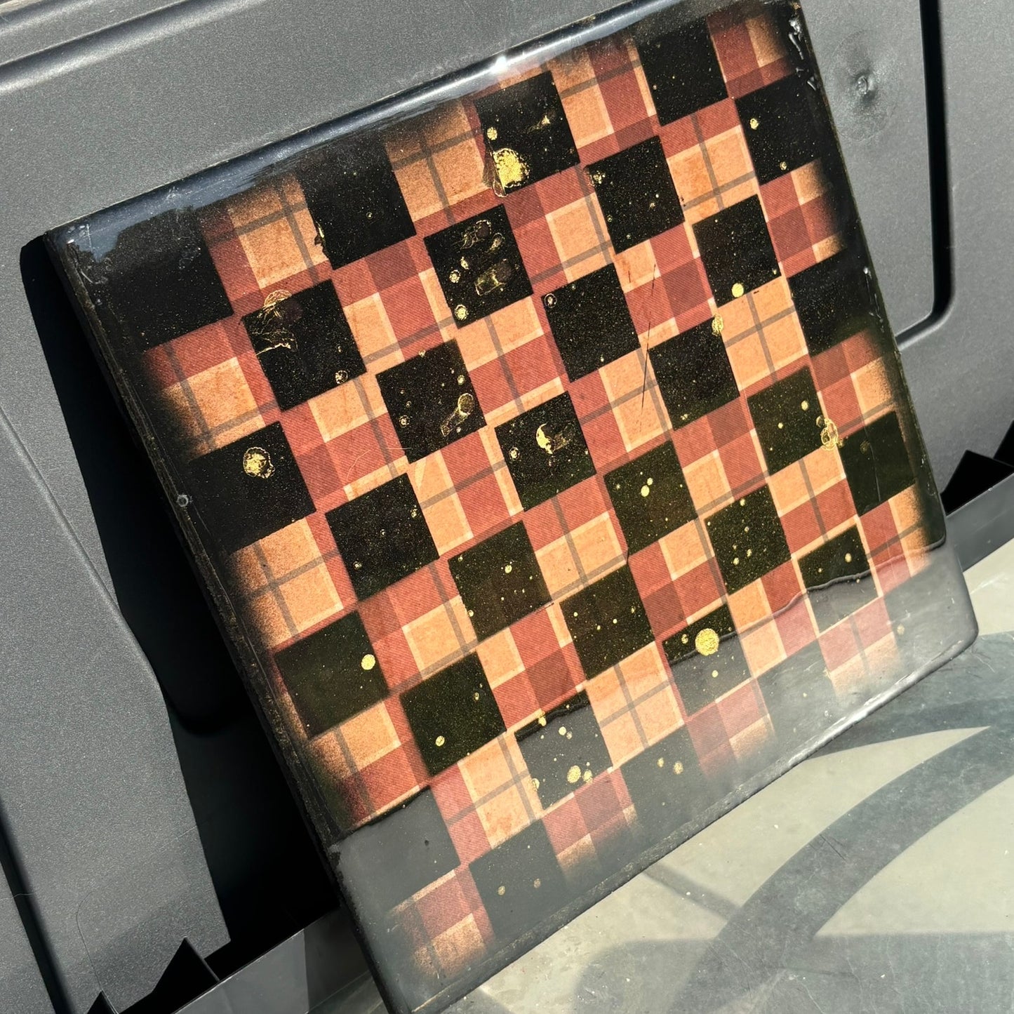 Brown Vintage Square Pattern - Resin Coated Chess Board
