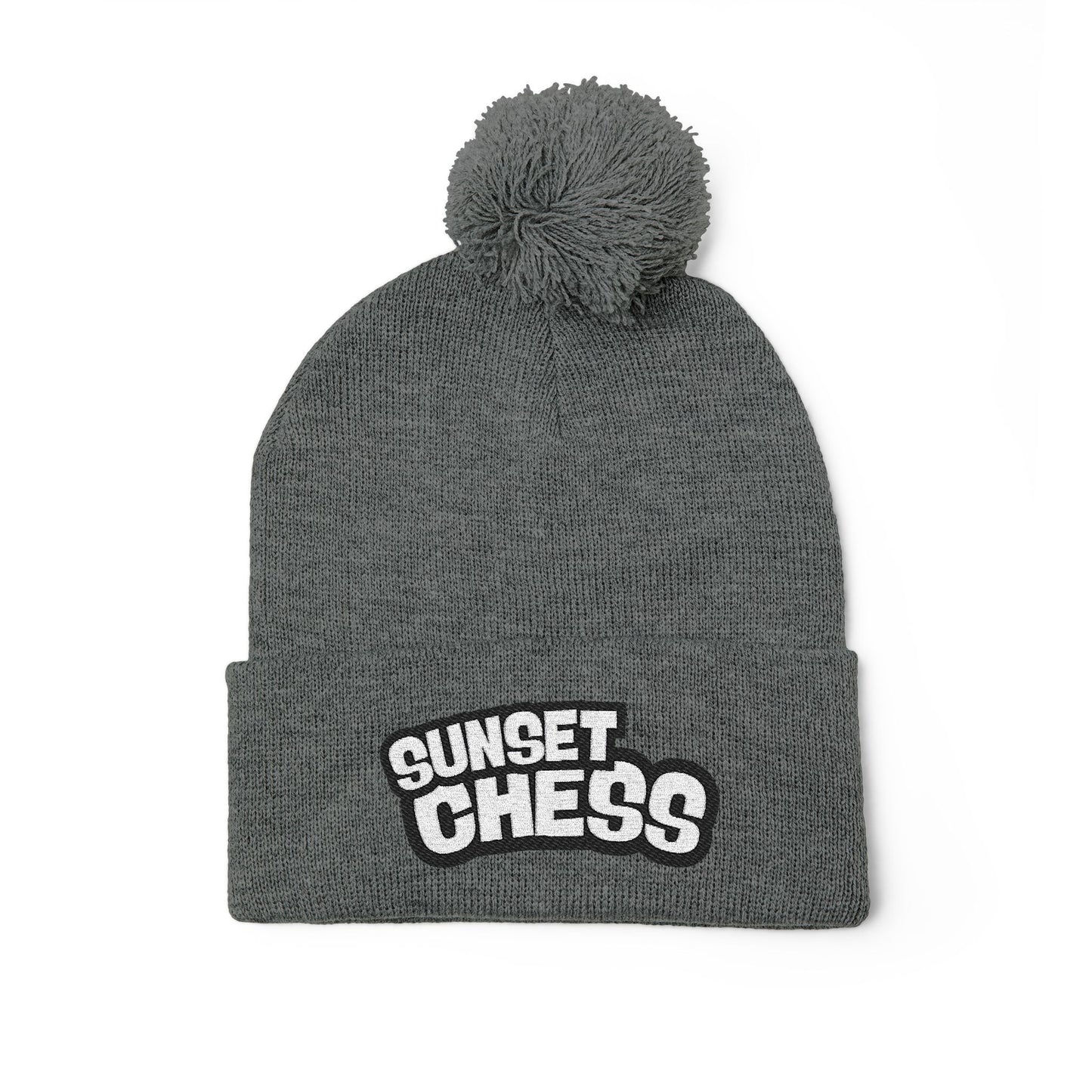 Sunset Chess - Dark Gray Pom Pom Beanie