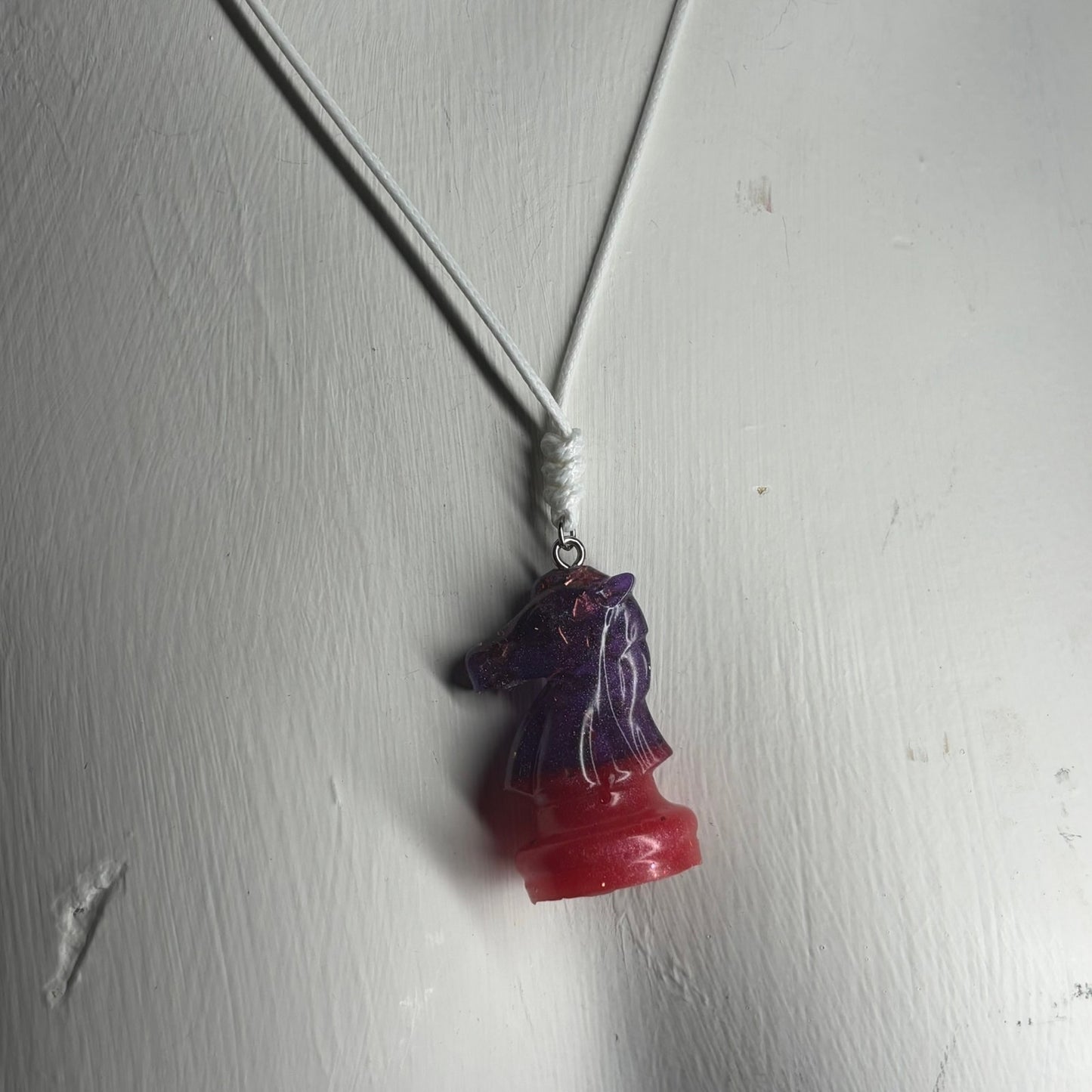 Purple Red Knight - Handmade Resin Chess Necklace
