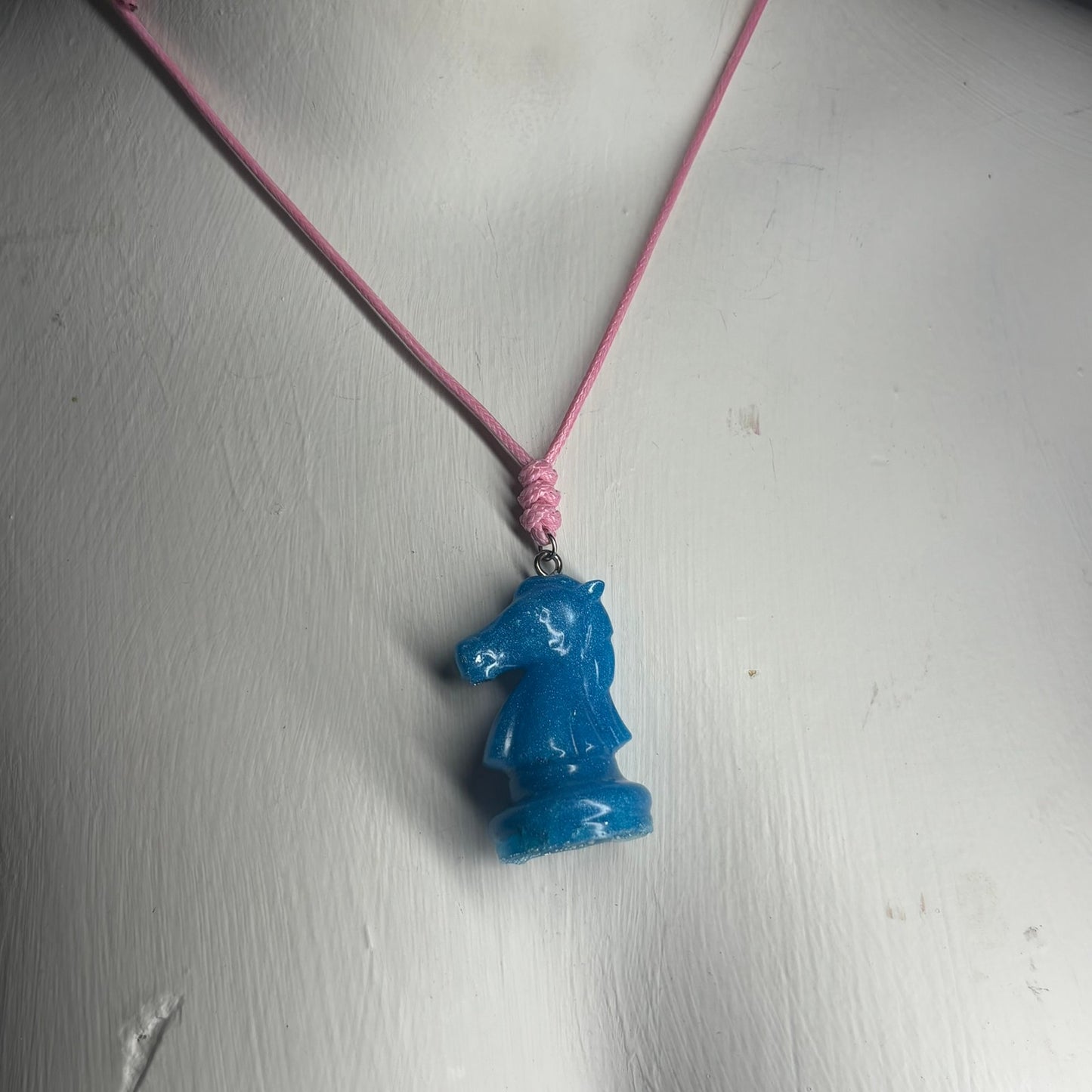 Blue Knight - Handmade Resin Chess Necklace