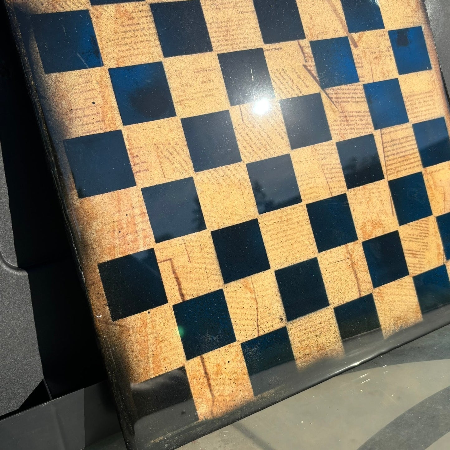 Mist Blue Vintage Text - Resin Coated Chess Board