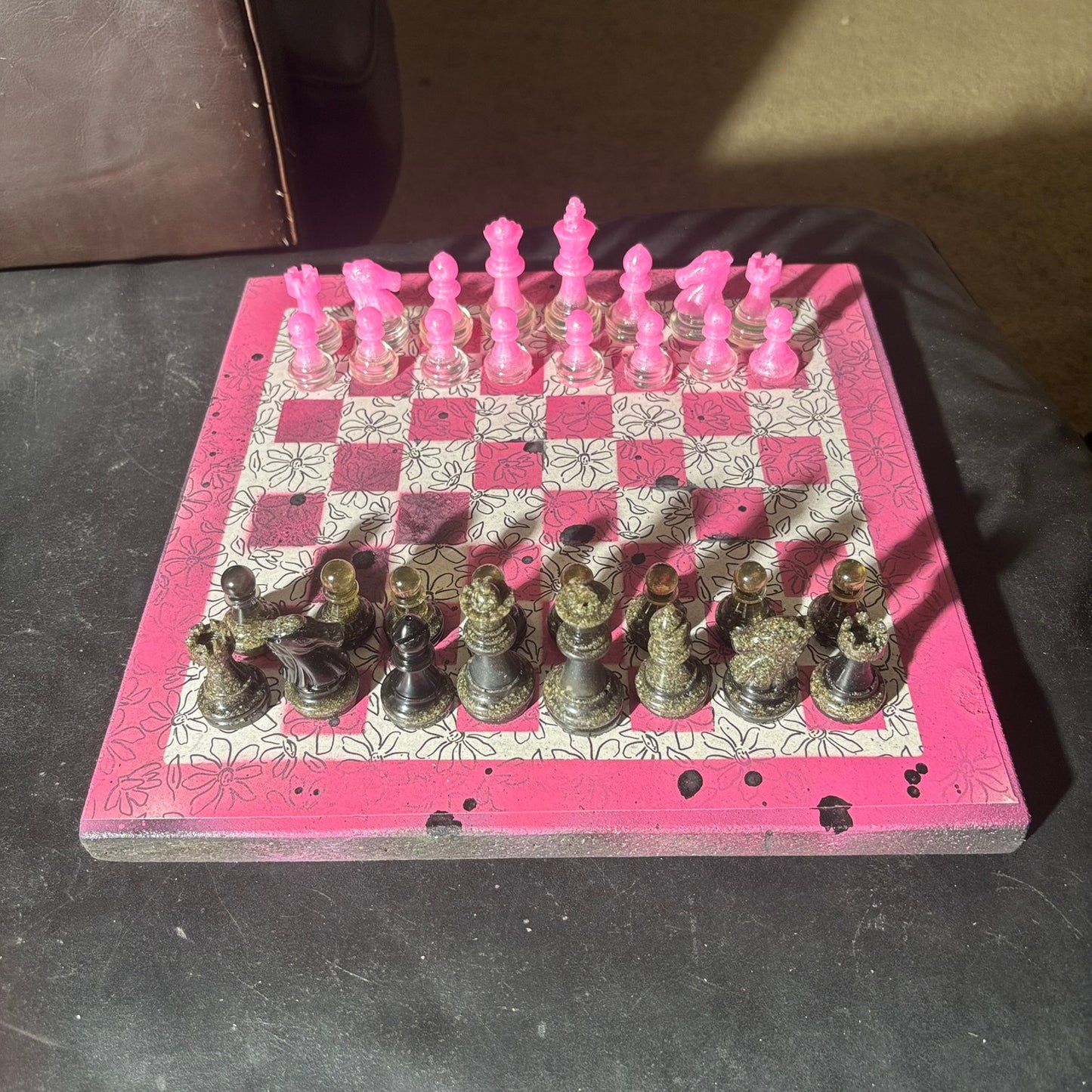 Pink & White Sketch - Scrapbook Chess Set