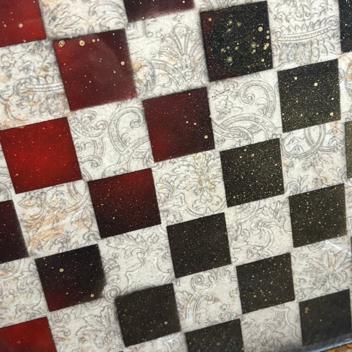 Black & Red Vintage - Resin Coated Chess Board