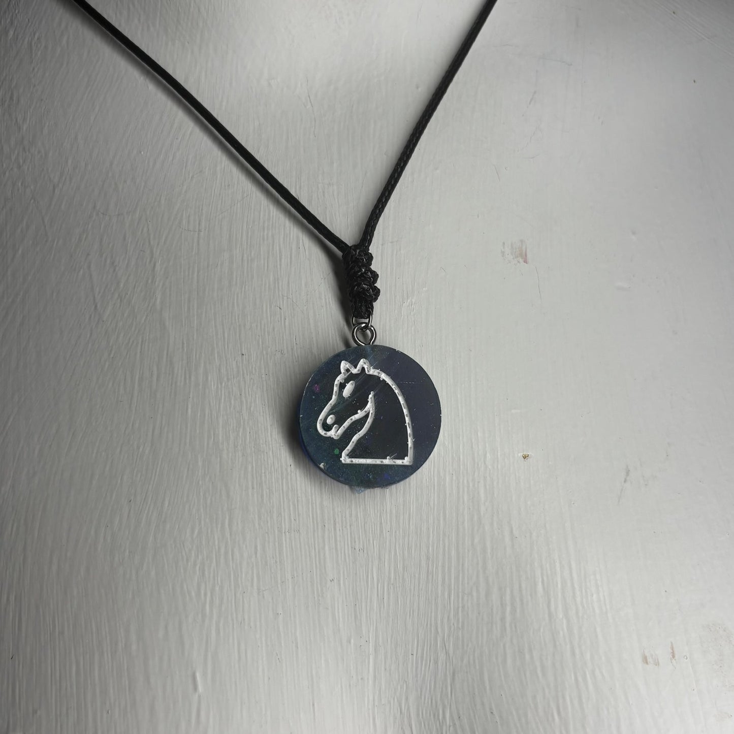 Blue Knight - Handmade Resin Chess Necklace