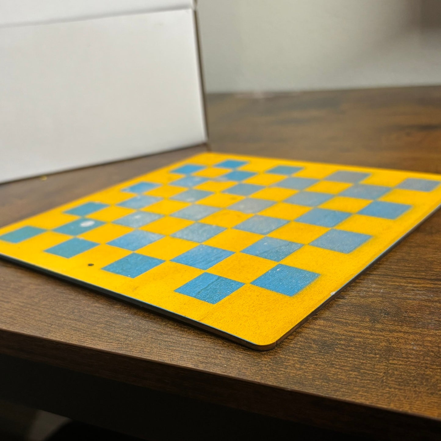 Yellow & Blue - Painted Thin Wooden Chess Board