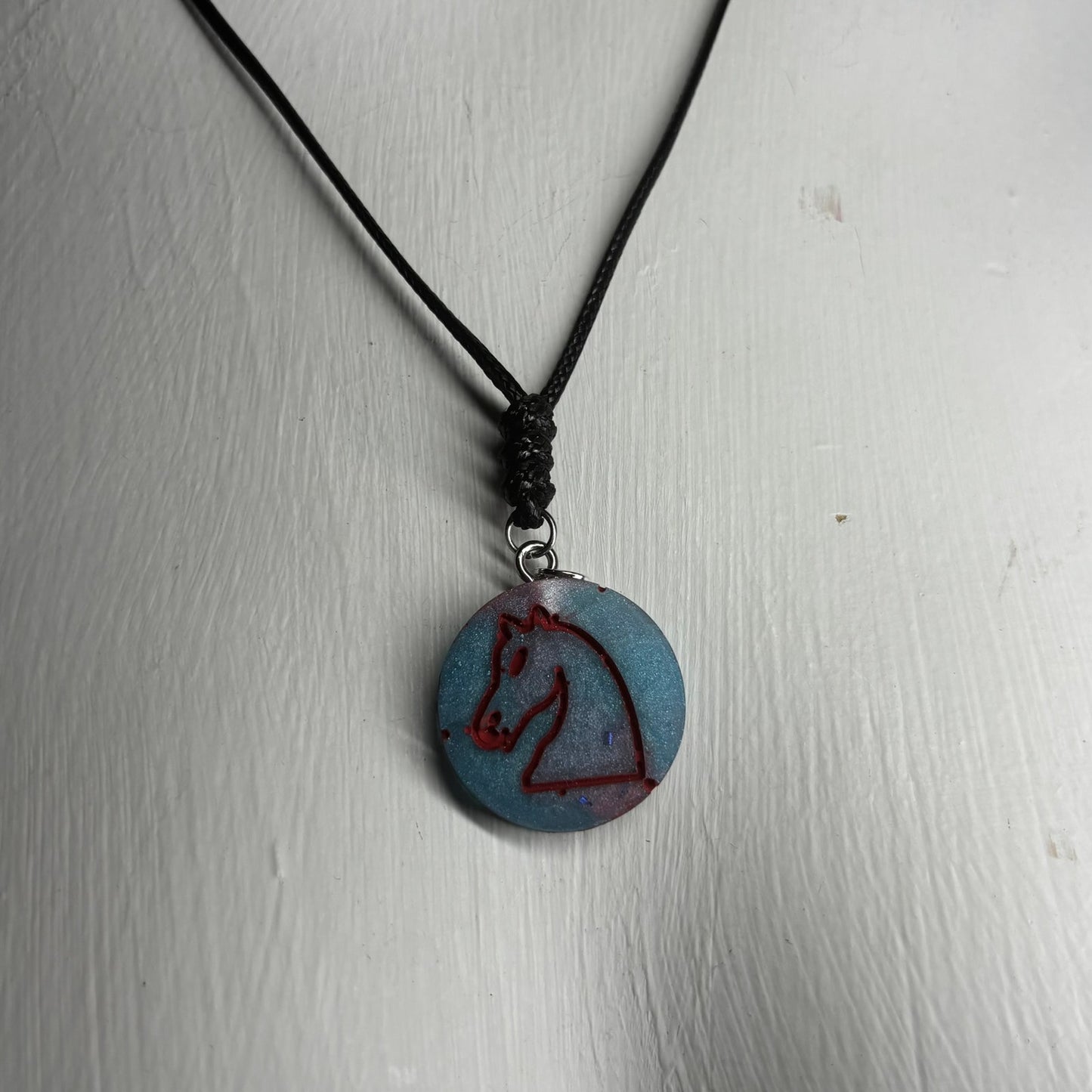 Blue Knight - Handmade Resin Chess Necklace