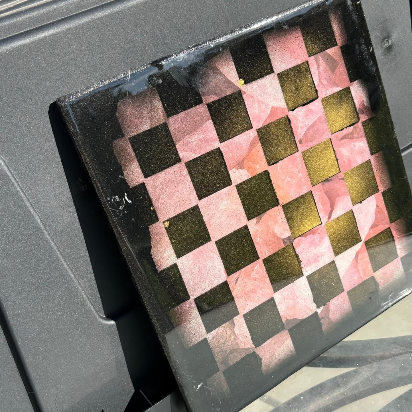 Pink Crystal Gold Blush - Resin Coated Chess Board