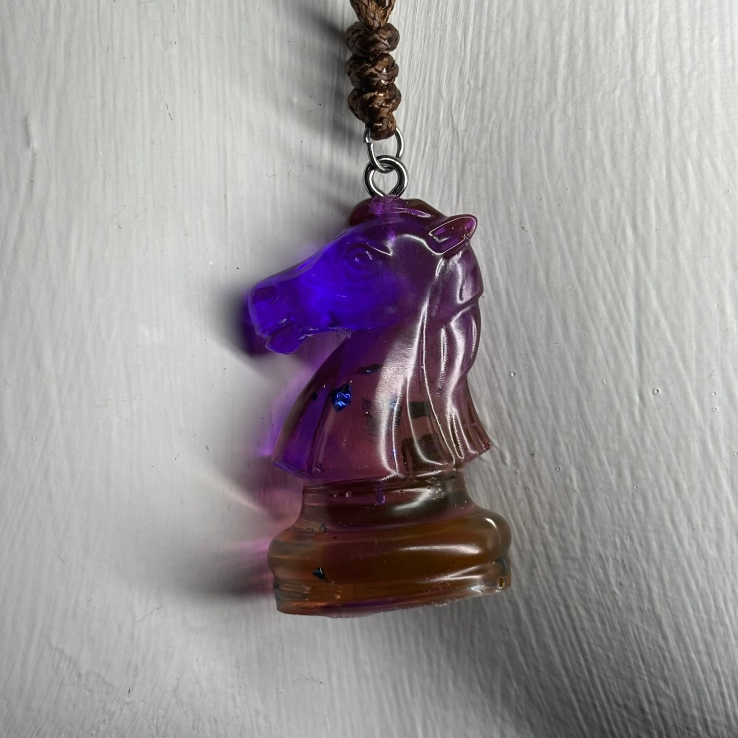 Purple Translucent Knight - Handmade Resin Chess Necklace