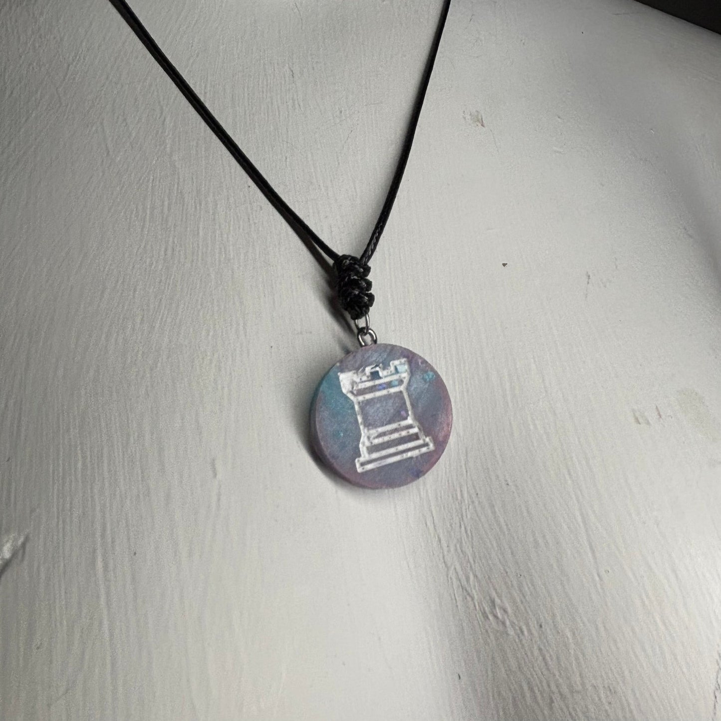 Cotton Candy Rook - Handmade Resin Chess Necklace - Flat Edition