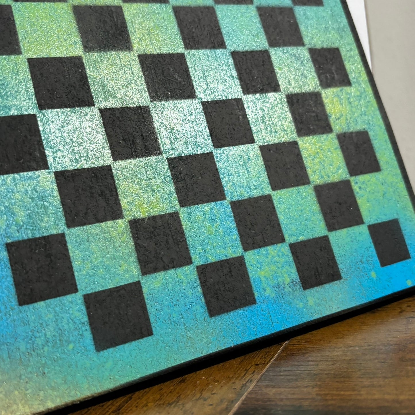 Green Blue Mist - Painted Double Sided Chess Board