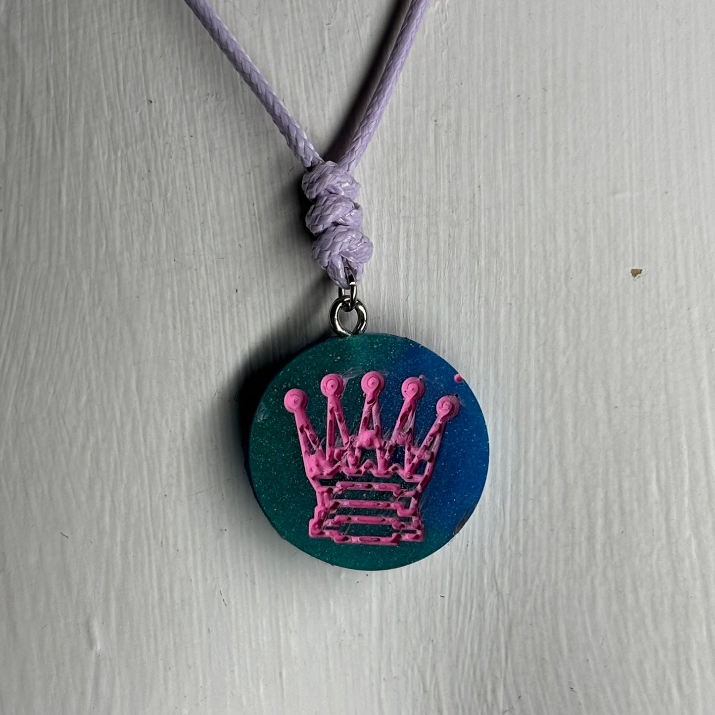 Blue Pink Queen - Handmade Resin Chess Necklace