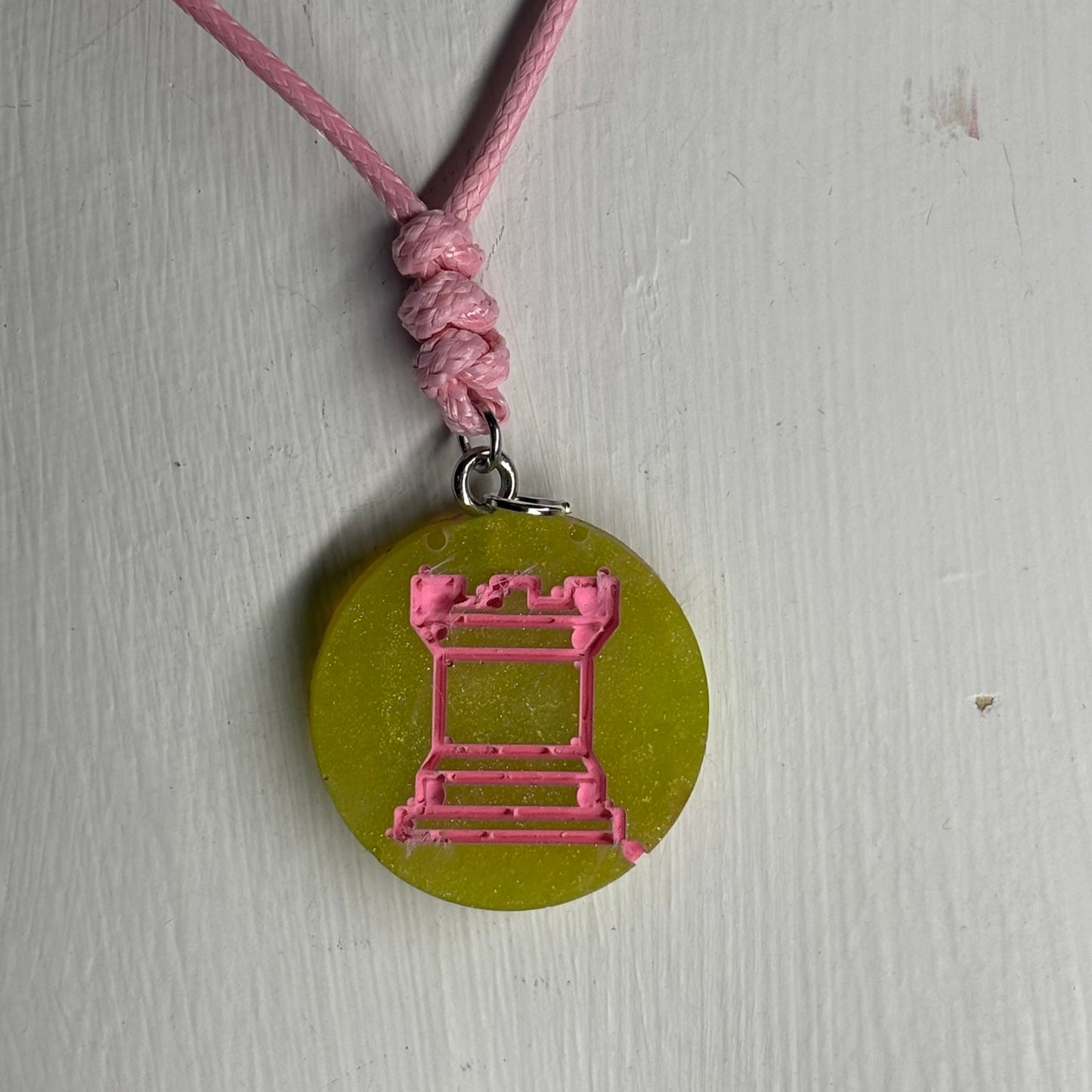 Pink Green Rook - Handmade Resin Chess Necklace