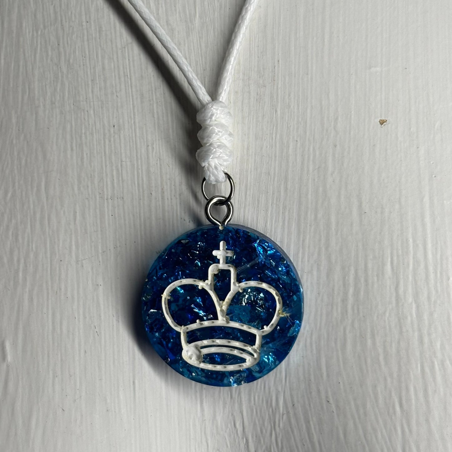 Sparkle Blue King - Handmade Resin Chess Necklace