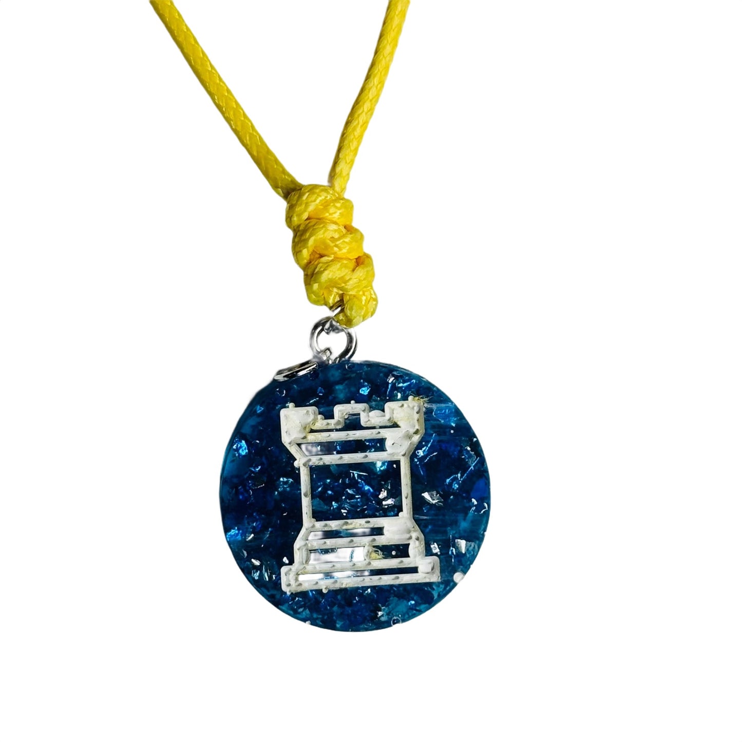 Crystal Ice Blue Rook - Handmade Resin Chess Necklace