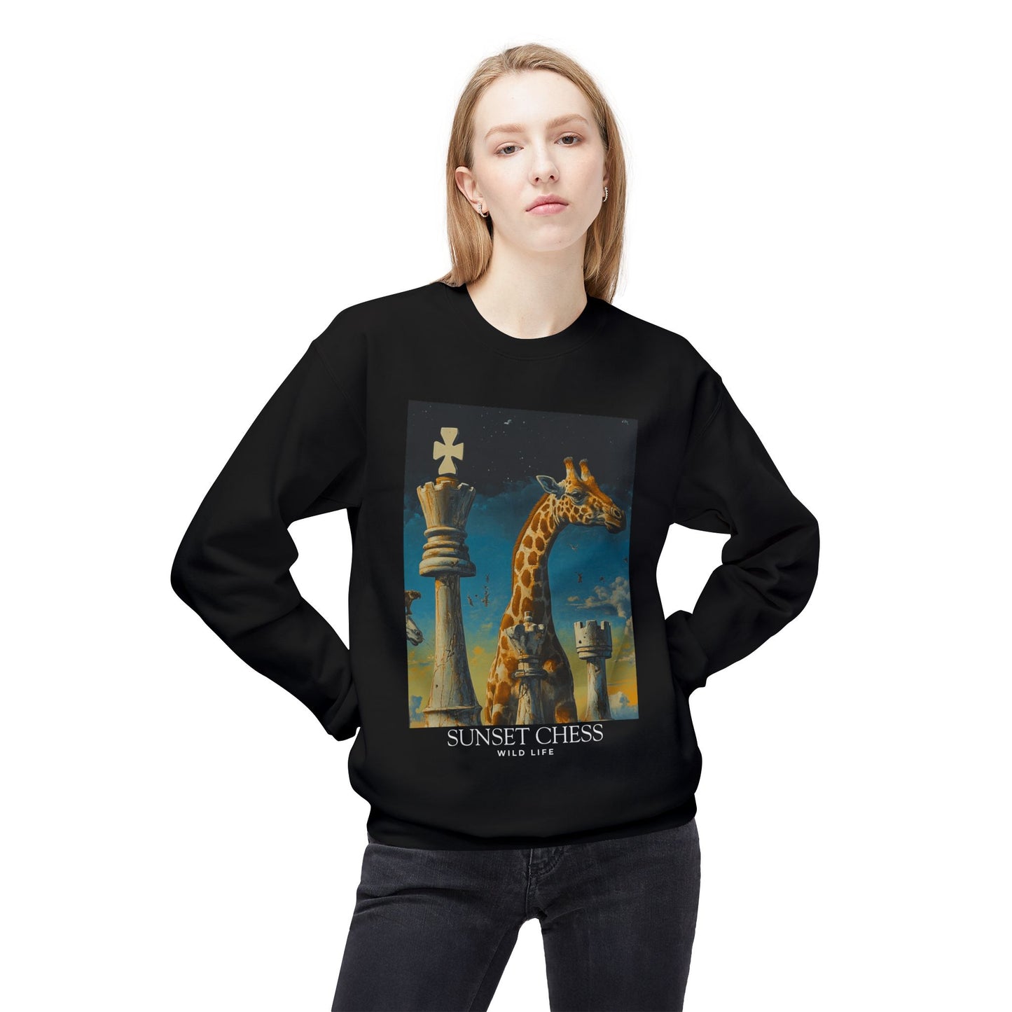 Giraffe Checkmate - Black Crewneck Sweater
