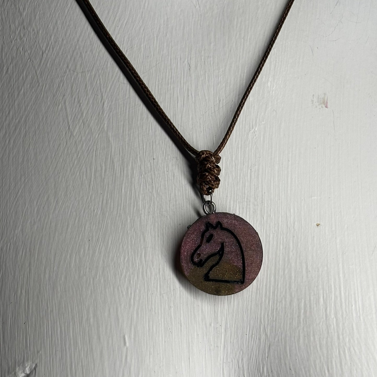 Dark Bronze Knight - Handmade Resin Chess Necklace