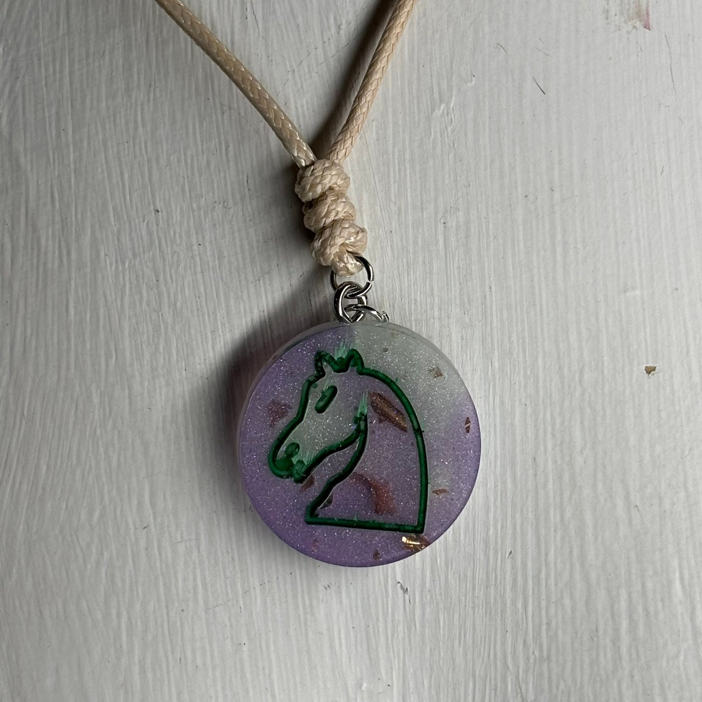 Purple Crystal Knight - Handmade Resin Chess Necklace