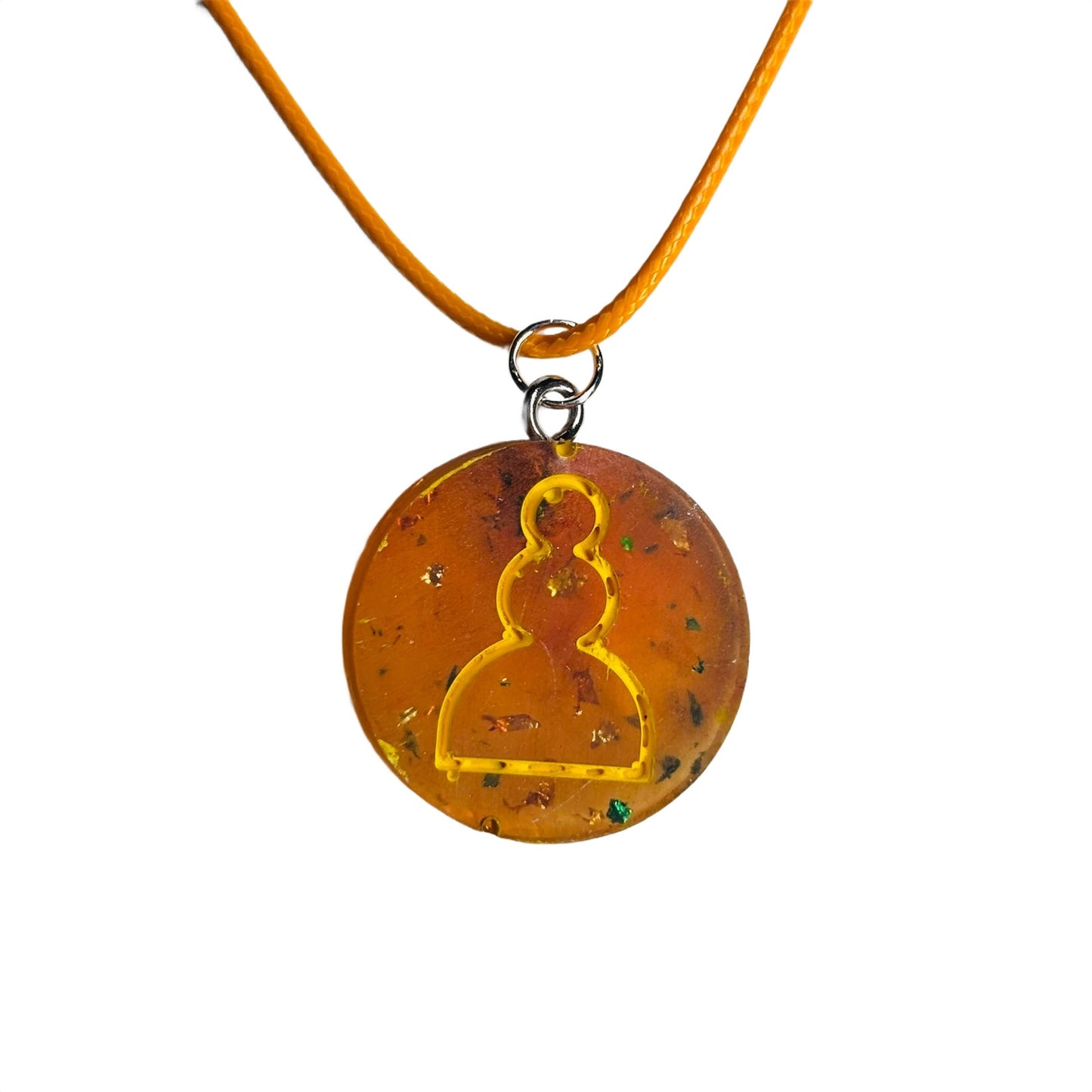 Orange Amber Pawn - Handmade Resin Chess Necklace