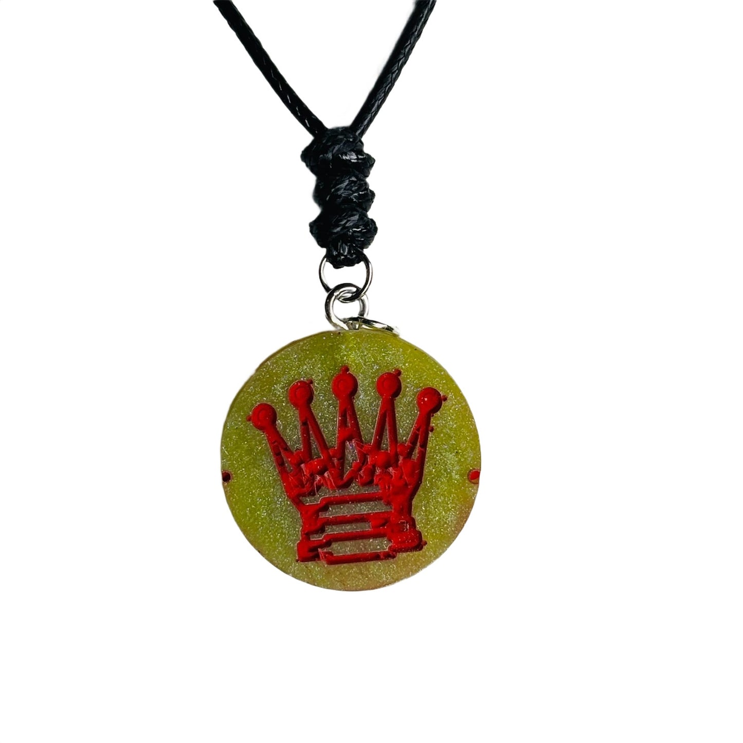 Green Queen Red Print - Handmade Resin Chess Necklace