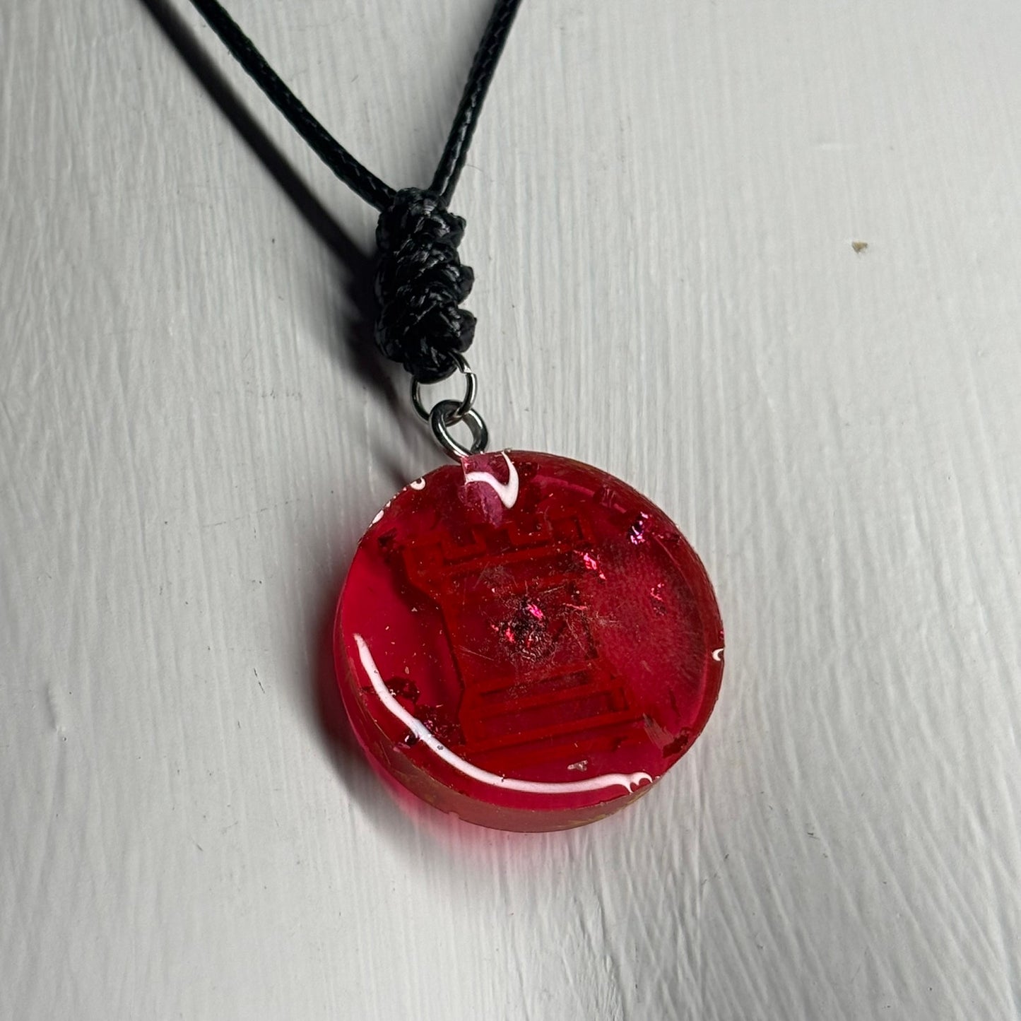 Glitter Red Rook - Handmade Resin Chess Necklace