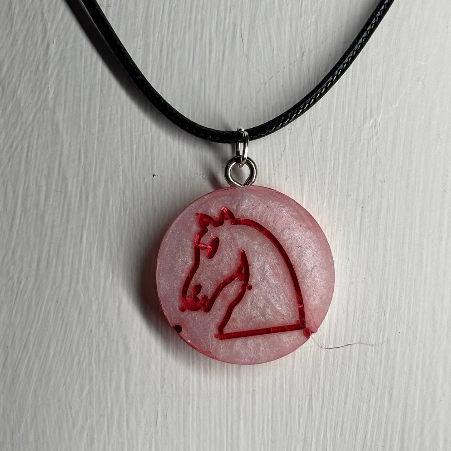 The White/Red Knight - Handmade Resin Chess Necklace