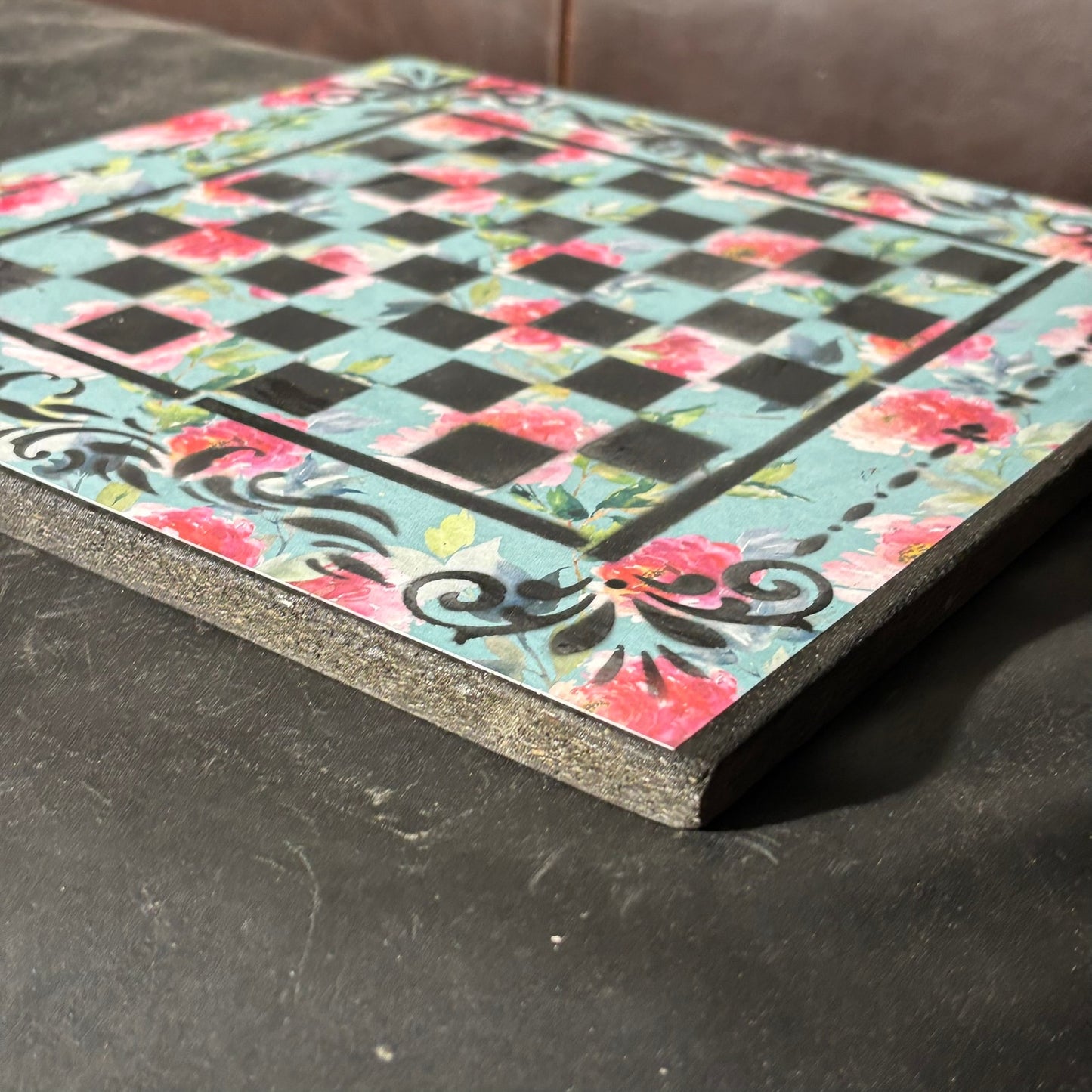 Mint Green Pink Flowers - Scrapbook Chess Board