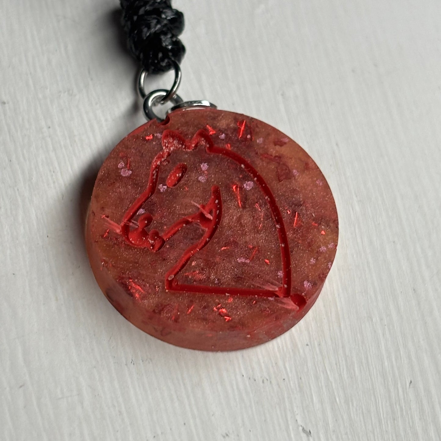 Fire Red Knight - Handmade Resin Chess Necklace