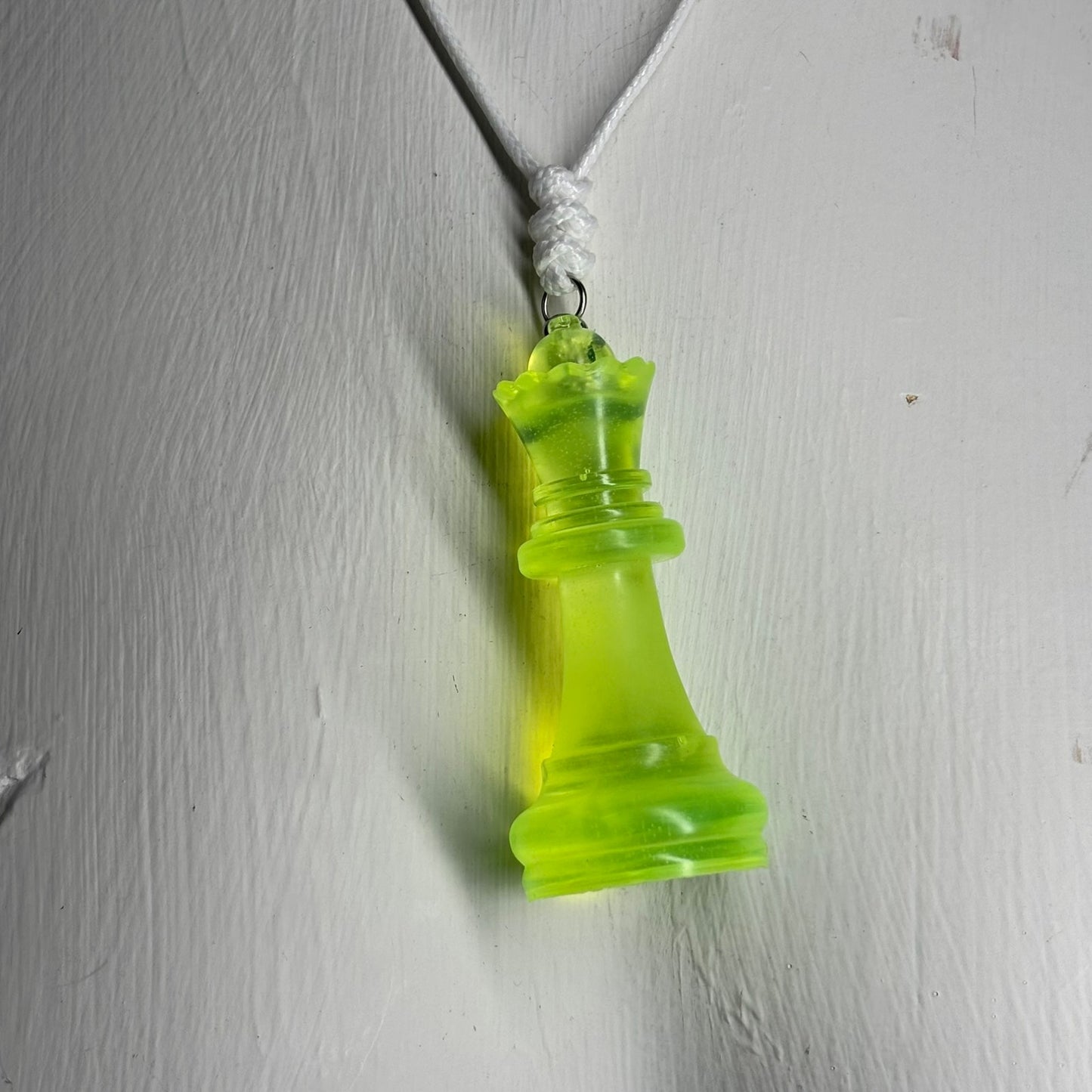 Neon Green Queen - Handmade Resin Chess Necklace