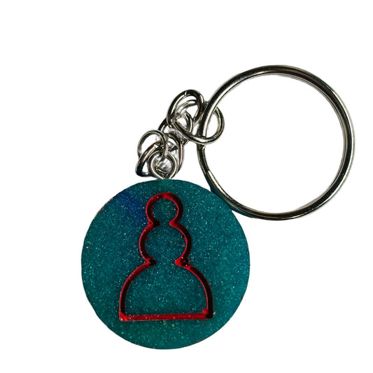 Aqua Green Red Pawn - Handmade Resin Keychain