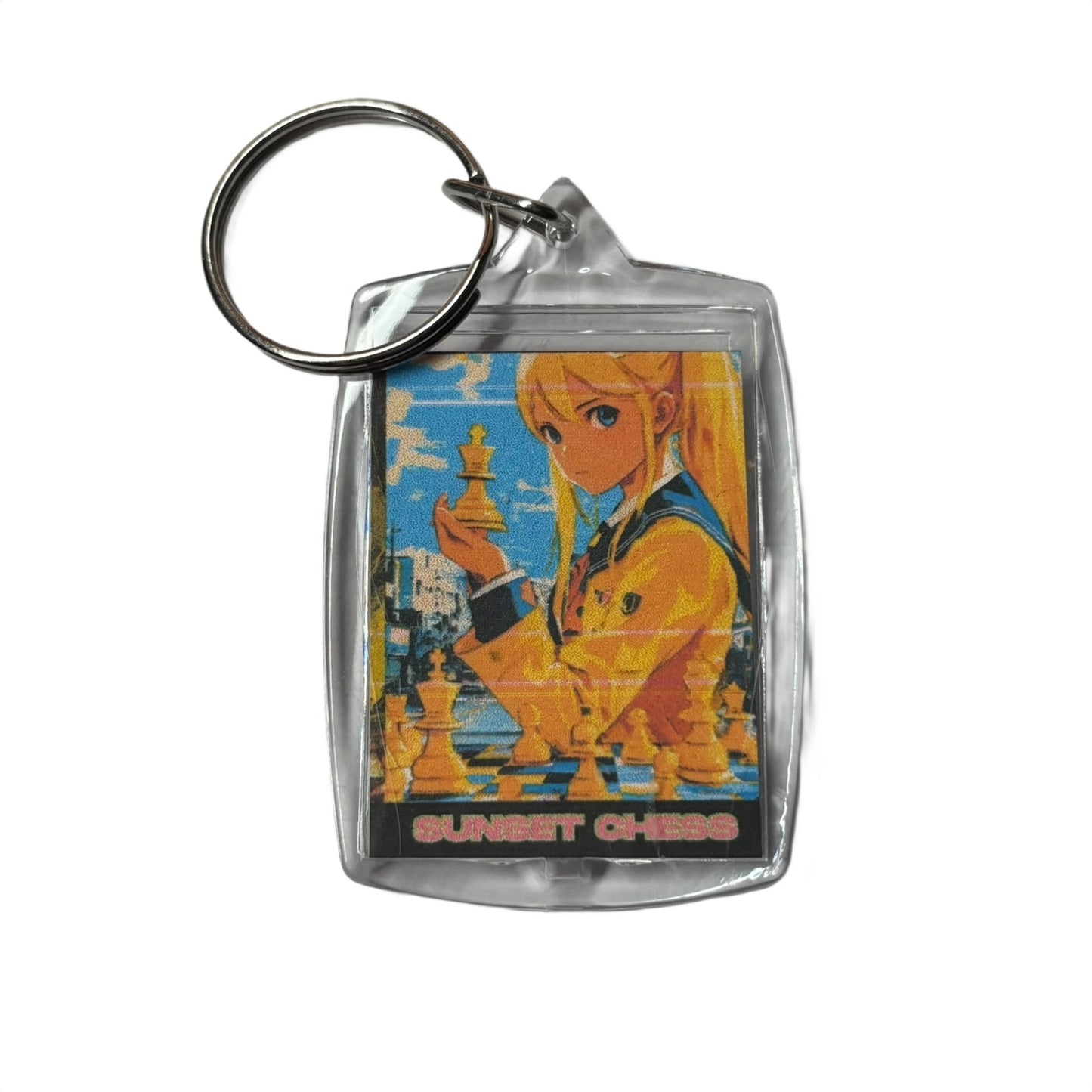 Yellow Anime Girl - Chess  Photo Keychain