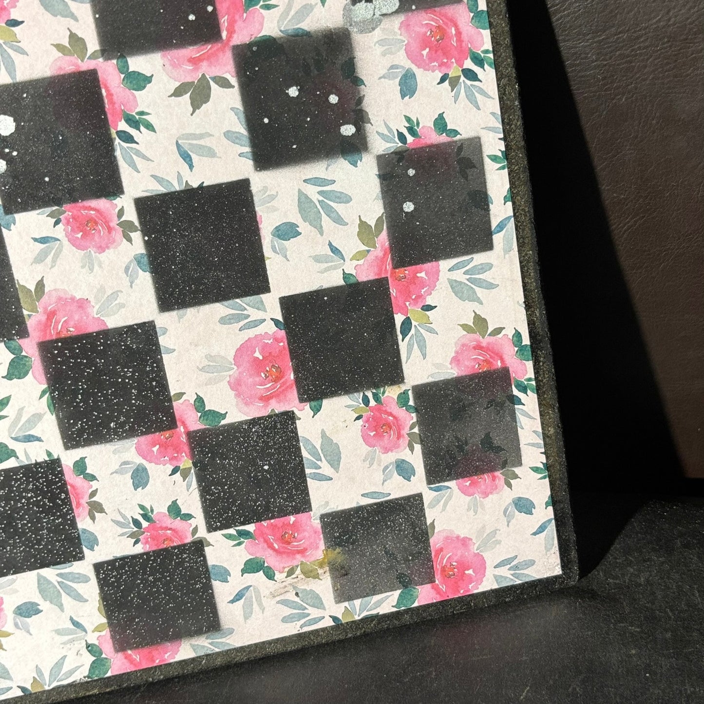 Pink Flowers - Scrapbook Chess Board