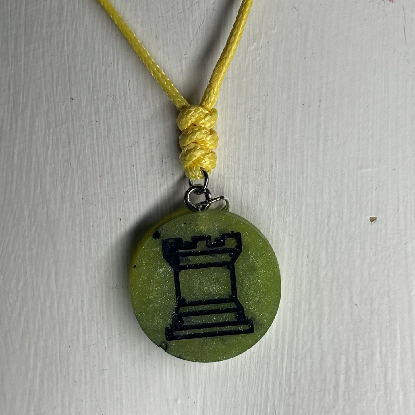 Green Lemon Rook - Handmade Resin Chess Necklace