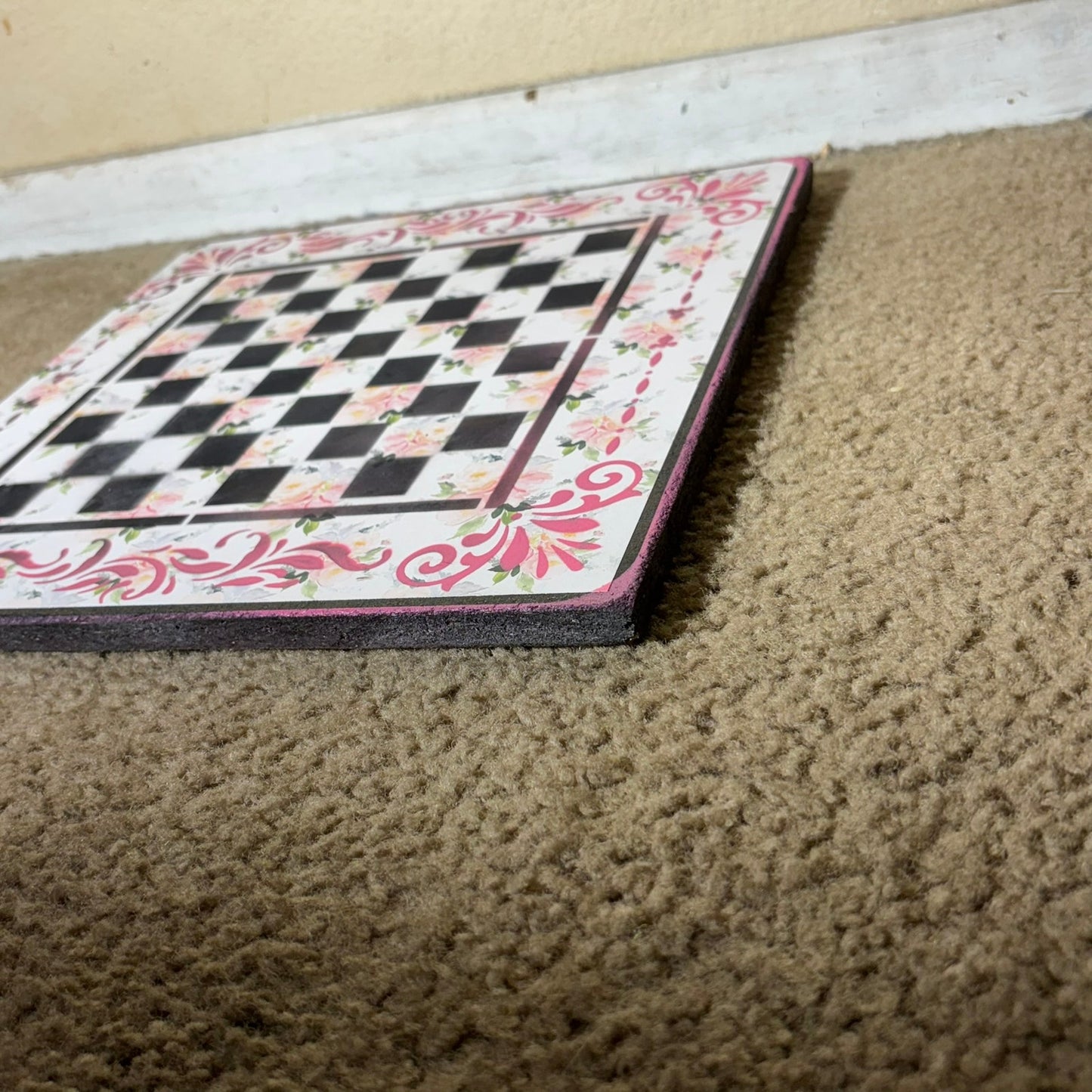 Silent Pink Flowers - Scrapbook Chess Board
