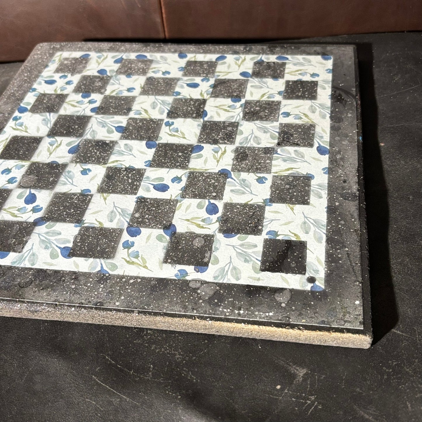 Blue Flowers - Scrapbook Chess Board