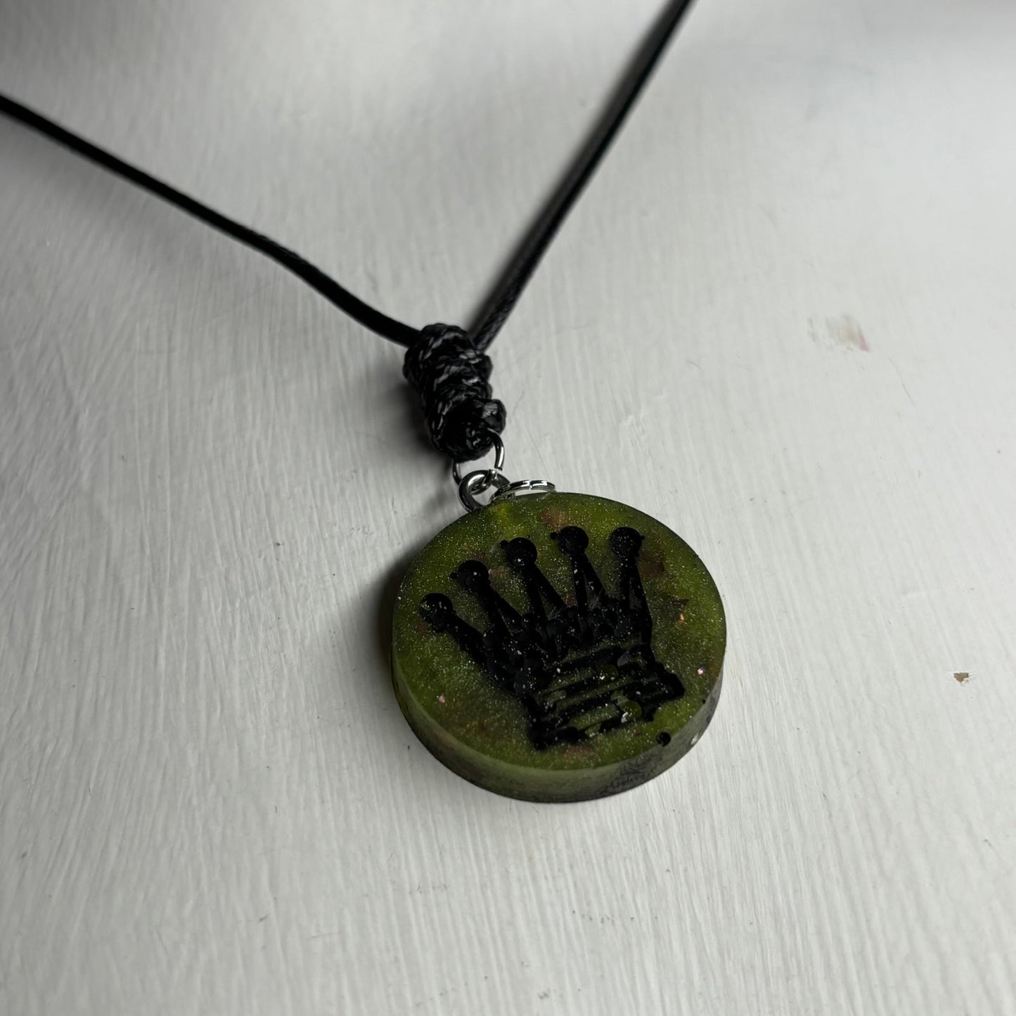 Dark Green Queen - Handmade Resin Chess Necklace