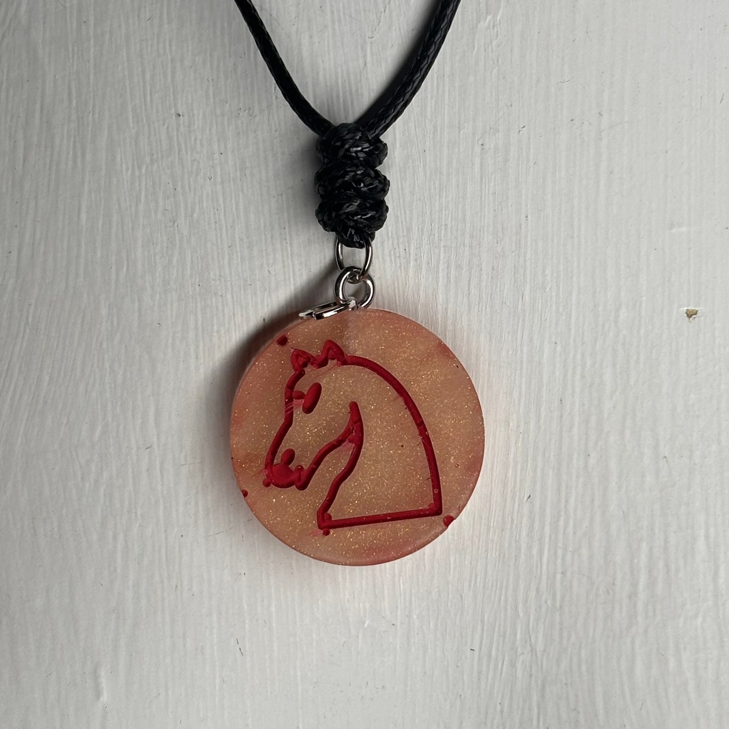 Red Print Knight- Handmade Resin Chess Necklace