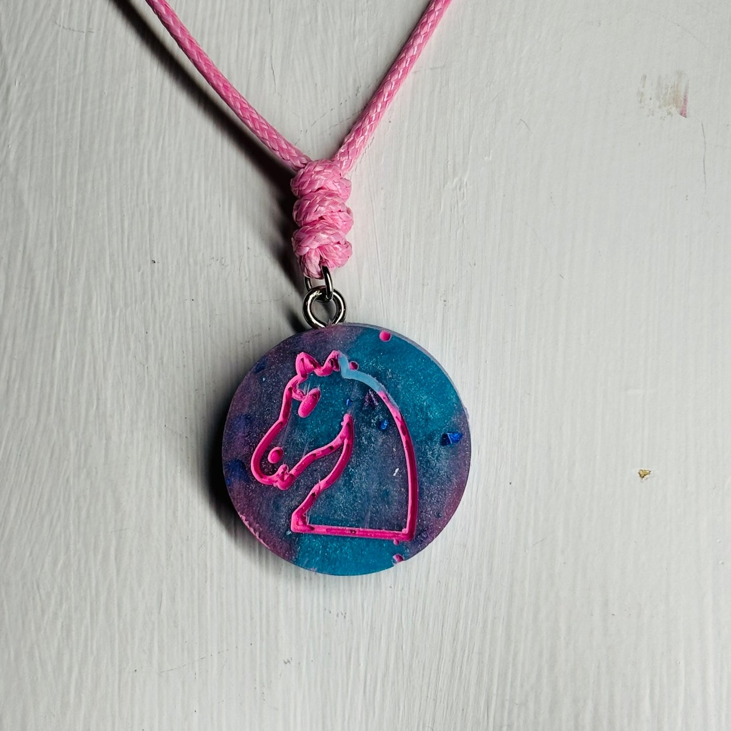 Cotton Candy Pink Knight - Handmade Resin Chess Necklace