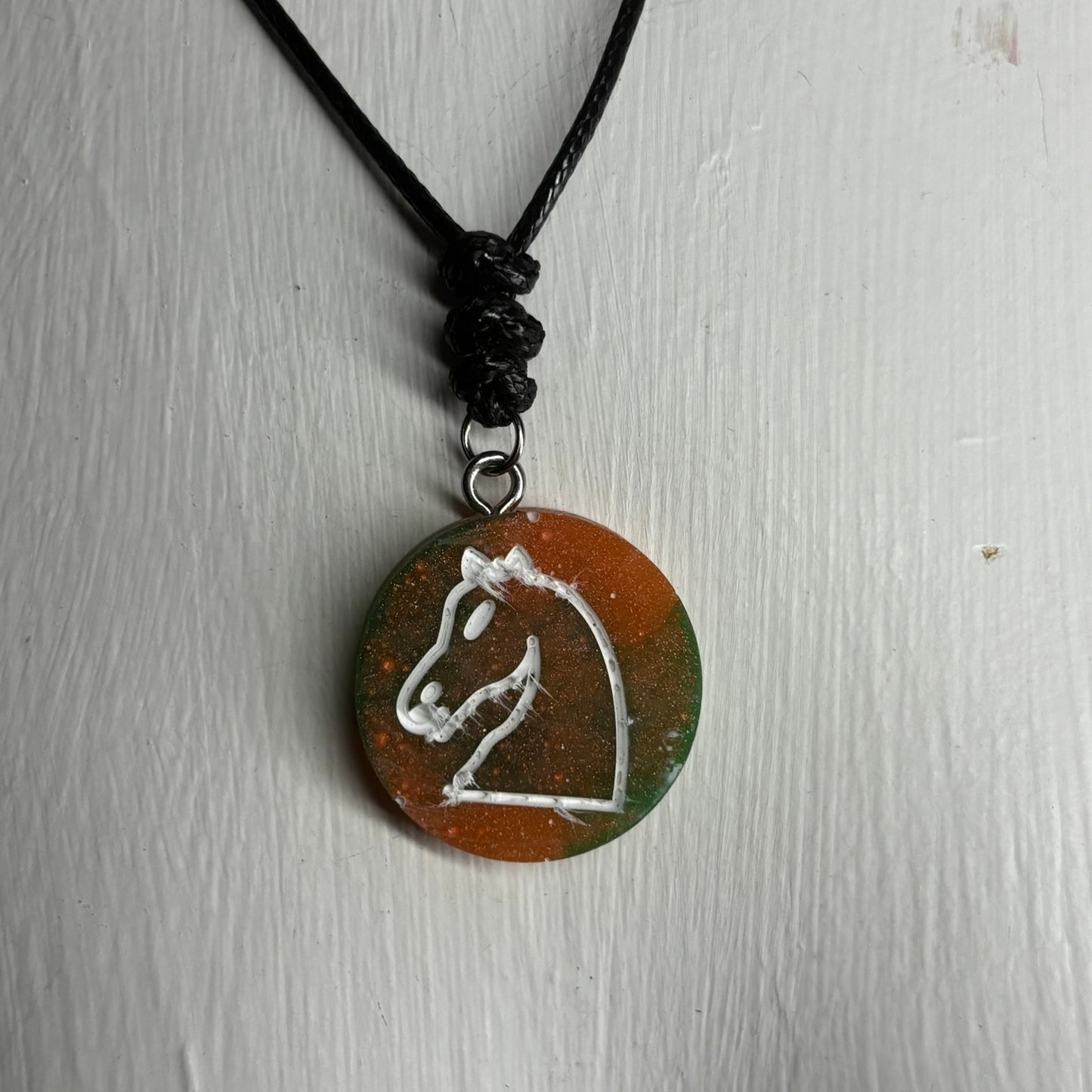 Orange Green Mesh Knight - Handmade Resin Chess Necklace