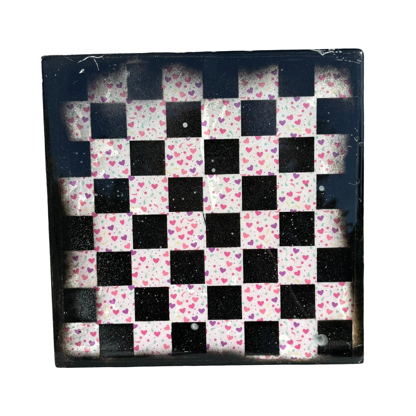 Colorful Hearts - Resin Coated Chess Board